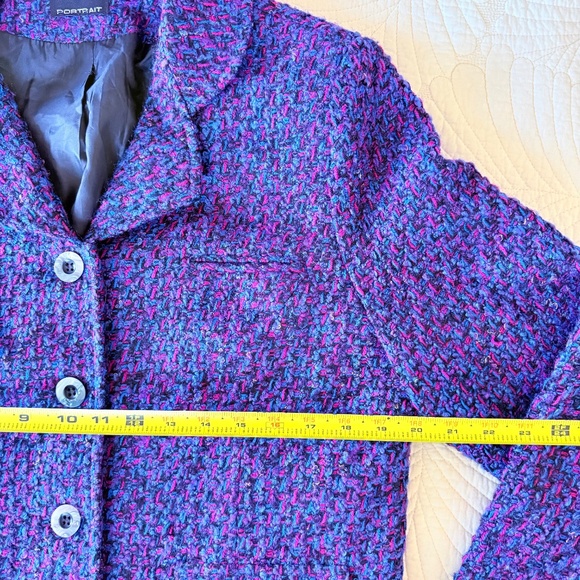 VTG 90s Vibrant Purple Bouclé Tweed Blazer by Portrait Size L - Picture 15 of 15